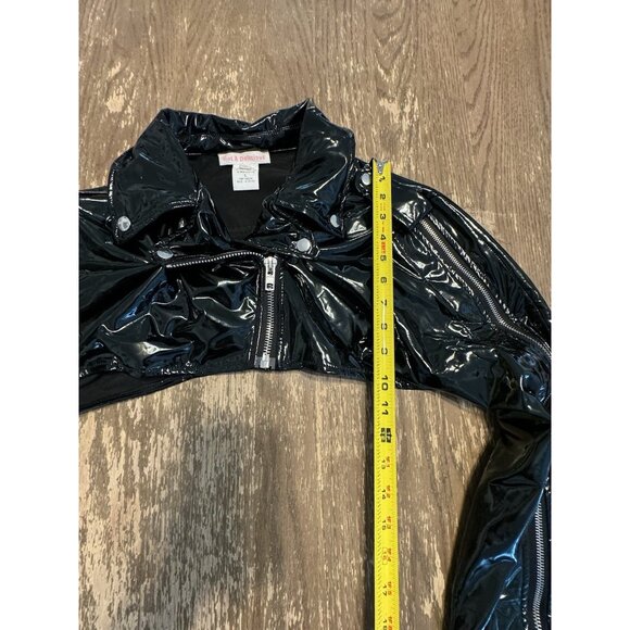 Hot & Delicious Zip Large Black Polyurethane Crop Biker Moto Jacket Wet Look - Picture 5 of 12